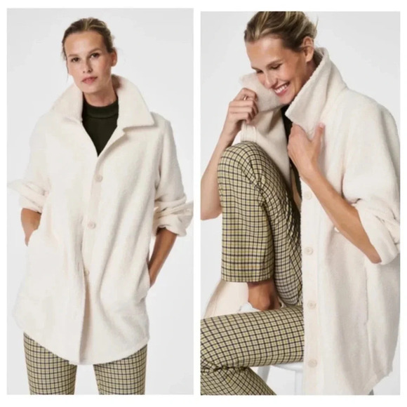 Spanx Fleece Shirt Jacket Sherpa Shacket in Cream Size Medium - Picture 2 of 16